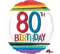 amscan 3443901 Rainbow 80th Birthday 17" Balloon Round Foil 1 Pc, One Size