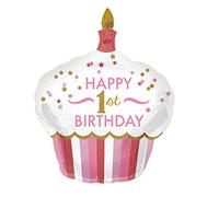 Amscan Foil Balloon 3452201 - Girls 1st Birthday Cupcake SuperShape - 36"