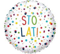 amscan 4146701 - Foil Balloon Confetti Birthday, 1 Piece, Helium Fillable, Round Balloon with Confetti, Polish Lettering Sto Lat, Gift or Decoration for Birthday Party