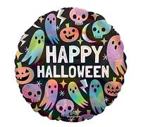 Amscan 4610101 - 'Happy Halloween' Iridescent Pastel Ghosts & Pumpkins Round Foil Balloon - 18"