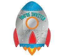 Amscan 492278 - Blast Off Space Kids Birthday Party Postcard Invitations with Stickers & Envelopes - 8 Pack