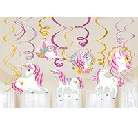Amscan 671929 - Magical Unicorn Kids Birthday Party Hanging Swirls Decorations - 12 Pack