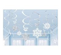 Snowflakes Silver & White Ceiling Swirls Dangling Christmas Decorations (Pack of 12 Swirls)