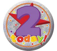 Amscan 9900822 2nd Happy Birthday Holographic badges 5.5cm - 1 Pc, Small