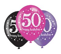 Amscan 9900878 - Pink Sparkling Celebration 50th Birthday 11 Inch Latex Balloons - 6 Pack