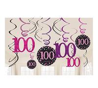 amscan 9901771 100th Birthday Glittery Pink Swirl Decorations(12 Piece) -1 Pack