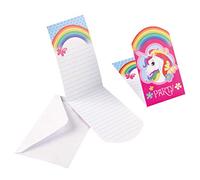 Amscan 9902108 - Rainbow Unicorn Kids Birthday Party Folded Invitations - 8 Pack