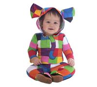 amscan 9902980 - Baby Official Elmer the Patchwork Elephant Hooded Romper Suit Costume Age: 9-12 Months, Non-solid Colour