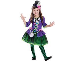 amscan 9903194 Colorful Miss Mad Hatter Costume with Clock Badge and Hat headband - Age 7-8 Years - 1 PC, Multi-colored