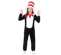 amscan 9904196 - Kids Dr Seuss The Cat in the Hat Jumpsuit World Book Day Fancy Dress Costume Age: 8-10 Yrs
