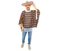 Mexican 3 pc Poncho Kit Fancy Dress Costume Sombrero Party Bandit Adult Western