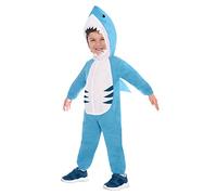 amscan 9907151 9907150 Unisex Kids White Shark Jumpsuit Costume, Children, Blue (Age 4-6 Years)