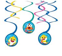 amscan 9908480-6 Assorted Official Pink Fong Baby Shark Swirl Paper Decorations Birthday Party