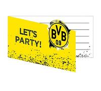 amscan 9908534 BVB invitation cards, pack of 8, with envelope, 13.9 x 8 cm, Borussia Dortmund, football, party, fan, birthday