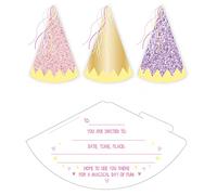 Amscan 9909079 - Fairy Princess Kids Birthday Party Paper Cone Hat Invitations - 6 Pack