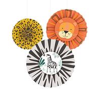 Amscan 9909361 - Get Wild Animals Kids Birthday Party Hanging Paper Fans Decoration - 3 Pack