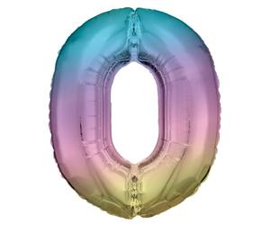 Amscan 9909708 - Pastel Rainbow Number 0 SuperShape Foil Balloon - 34"