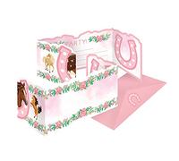 amscan 9909886 - Horse Invitation Cards, 8 Cards with Pink Envelopes, Invitation, Children's Birthday, Theme Party, Carnival