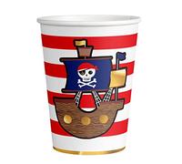 amscan 9909913-66 Map, Pack of 8, Capacity 250 ml, Pirate , Paper Cups, Disposable Tableware, Children's Birthday Parties, Multicoloured