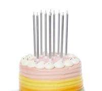 Amscan 9911569 - Silver Tall Skinny Cake Candles - 10 Pack