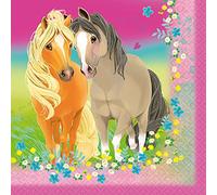 Amscan 9911588 Paper Napkins Pretty Pony Pack of 20 Size 33 x 33 cm Ponies and Flowers Table Decoration Children's Birthday Theme Party