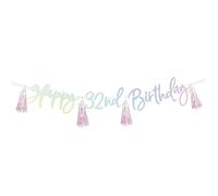 Amscan 9911626 - Iridescent Happy Birthday Add-an-Age Letter Banner includes Number & Letter Stickers for 1st to 100th - 2.74m