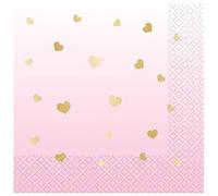 Amscan 9911830 - Baby 1st Birthday Party Pink Heart Hot Stamped Luncheon Napkins - 16 Pack