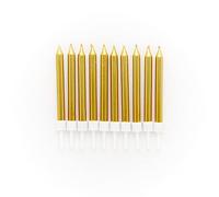 Amscan 9911937 - Metallic Gold Cake Candles & Holders - 10 Pack