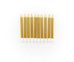 Amscan 9911937 - Metallic Gold Cake Candles & Holders - 10 Pack