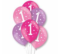 Amscan 9912735 - Age 1 Pink Birthday 11" Latex Balloons - 6 Pack