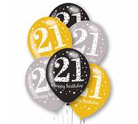 Amscan 9912754 - Black, Silver & Gold 21 Happy Birthday 11" Latex Balloons - 6 Pack
