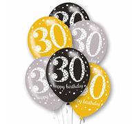 Amscan 9912757 - Black, Silver & Gold 30 Happy Birthday 11" Latex Balloons - 6 Pack