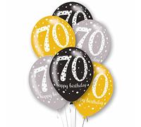 Amscan 9912766 - Black, Silver & Gold 70 Happy Birthday 11" Latex Balloons - 6 Pack