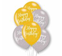 Amscan 9912797 - Gold & Silver Happy Birthday 11" Latex Balloons - 6 Pack