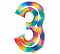 Amscan 9913126 - Bright Rainbow Number 3 Large Foil Balloon - 25" x 35", Multicoloured