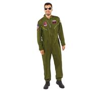 amscan 9913297 Adult Top Gun Maverick Pilot Jumpsuit Fancy Dress Pilot Costume Aviator Cruise (Chest: 46"-50")