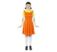 amscan 9915308 - Women's Official Squid Game Deluxe Doll Adults Fancy Dress Costume Size: 6-8, Orange