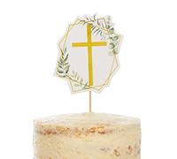 Amscan 9915631 - Botanical Celebration Christening, Communion or Confirmation Foliage Cross Card Cake Topper - 20 cm