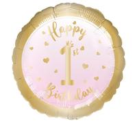 Amscan 9917251 - Happy 1st Birthday Pink & Gold Girls Round Foil Balloon - 18"