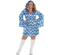 amscan 9918193 Adults New Disco Lady Fancy Dress 60s 70s Costume (UK Dress 16-18), Blue