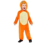 amscan 9918518 - Unisex Kids Official Pokémon Charmander Hooded Jumpsuit Fancy Dress Costume Age: 6-8 Yrs, Orange/Beige