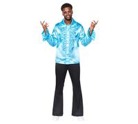 amscan 9918529 - Men's 1970's Blue Satin Ruffle Shirt Adults Fancy Dress Costume Chest Size: 46"