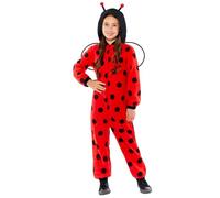 Amscan 9919069 - Unisex Ladybug Fleece Hooded Zip-up Onesie with Wings Kids Fancy Dress Costume Age: 8-10yrs