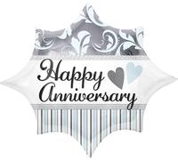 Amscan Anagram 2681601 - Elegant Happy Anniversary Junior Shape Foil Balloon - 20", Silver and White