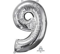 Amscan Anagram 3196301 - Number 9 Silver Foil Balloon - 26"