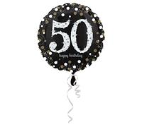 Amscan Anagram 3213101 - Gold Sparkling Celebration 50th Birthday Round Foil Balloon - 18 Inch,Black
