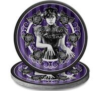 Amscan Black & Purple Wednesday Round Paper Plates (9") Pack of 8 - Vibrant Party Tableware for Birthdays, Celebrations & Events