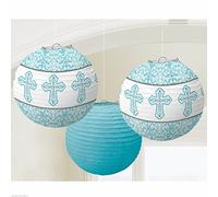 amscan Blue Printed Paper Lanterns(3-Piece) -1 Pack