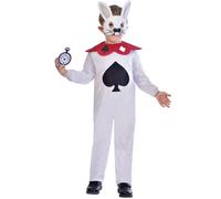 Amscan Curious White Rabbit Alice in Wonderland Costume Age 7-8 Years Includes Jumpsuit, mask and clock - White - 7-8 Years