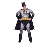 Amscan - Erwachsenenkostüm Batman, Maske, Overall mit ausgepolsterter Brust, abnehmbarer Umhang, Super Heroes, Motto-Party, Karneval